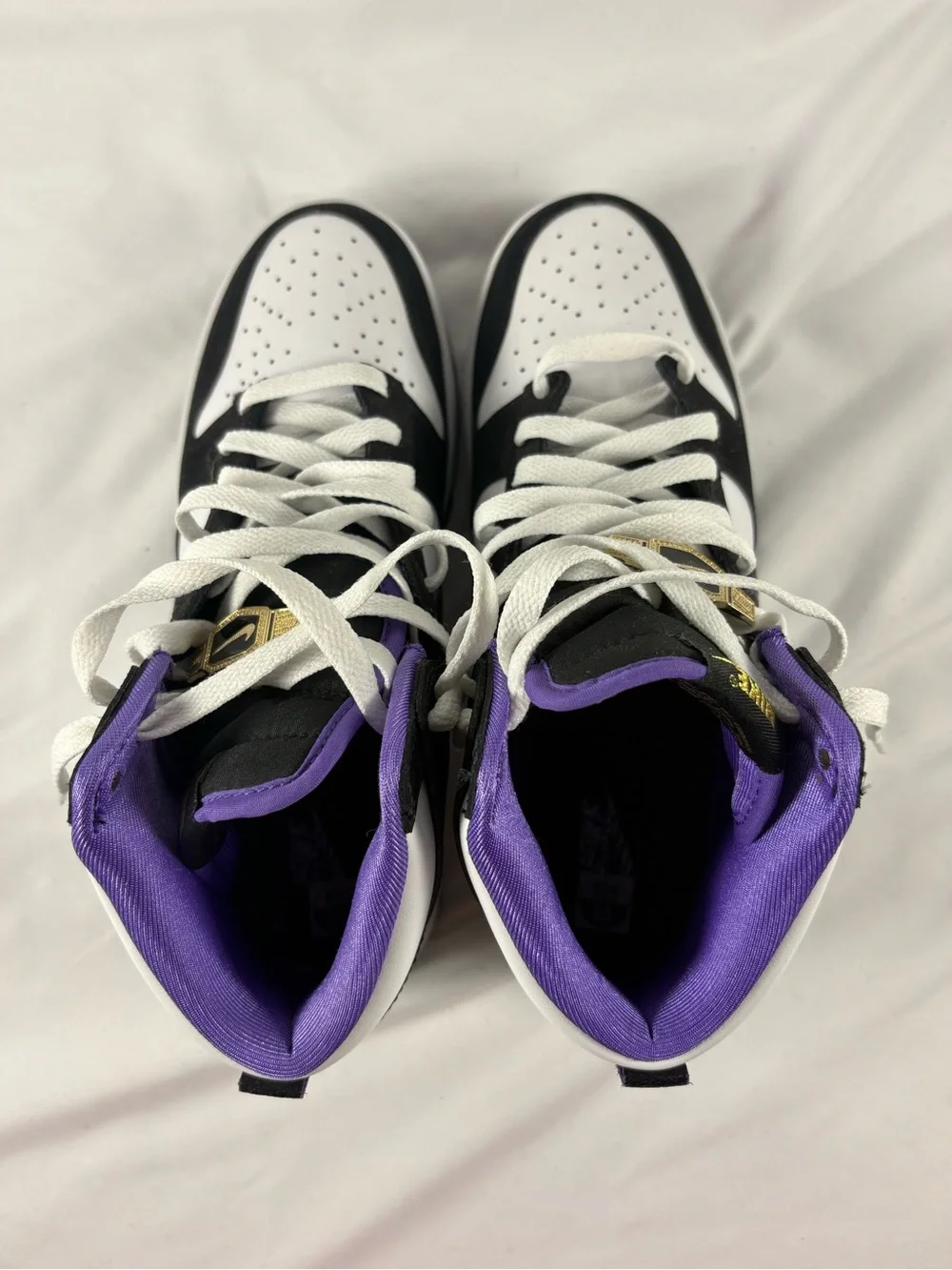Nike Dunk High Premium EMB 'WORLD CHAMP' White / Black / Purple Accents - Gold